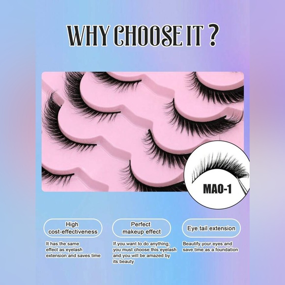 🖤👁️ 5 Pairs Faux Mink Cat Eye Effect Lashes 👁️🖤 Brand New in Packet - Picture 4 of 11